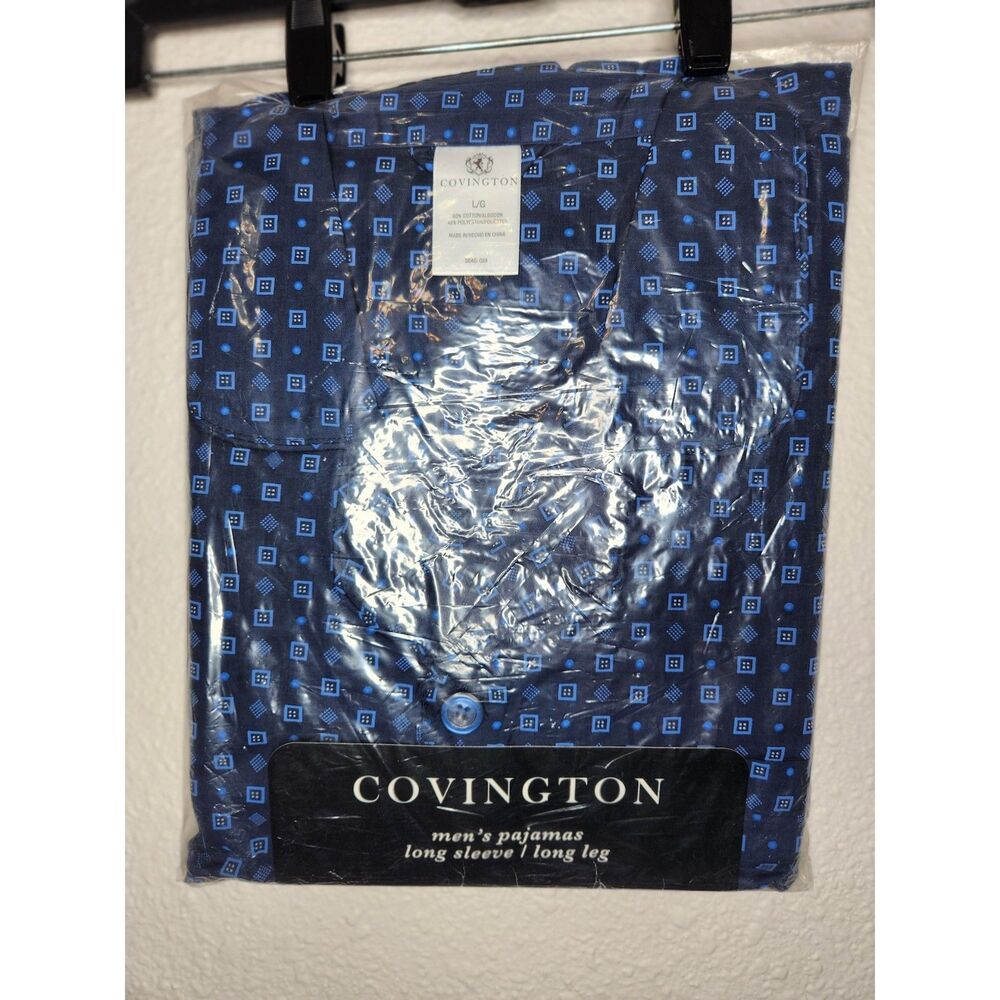 Covington Mens Pajama Set Long Sleeve/Leg Blue Geometric Pattern Size L NIP!